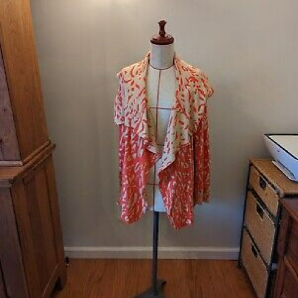 Neiman Marcus Cotton Blend Orange/Beige Open Cardigan Shawl Collar Size Medium